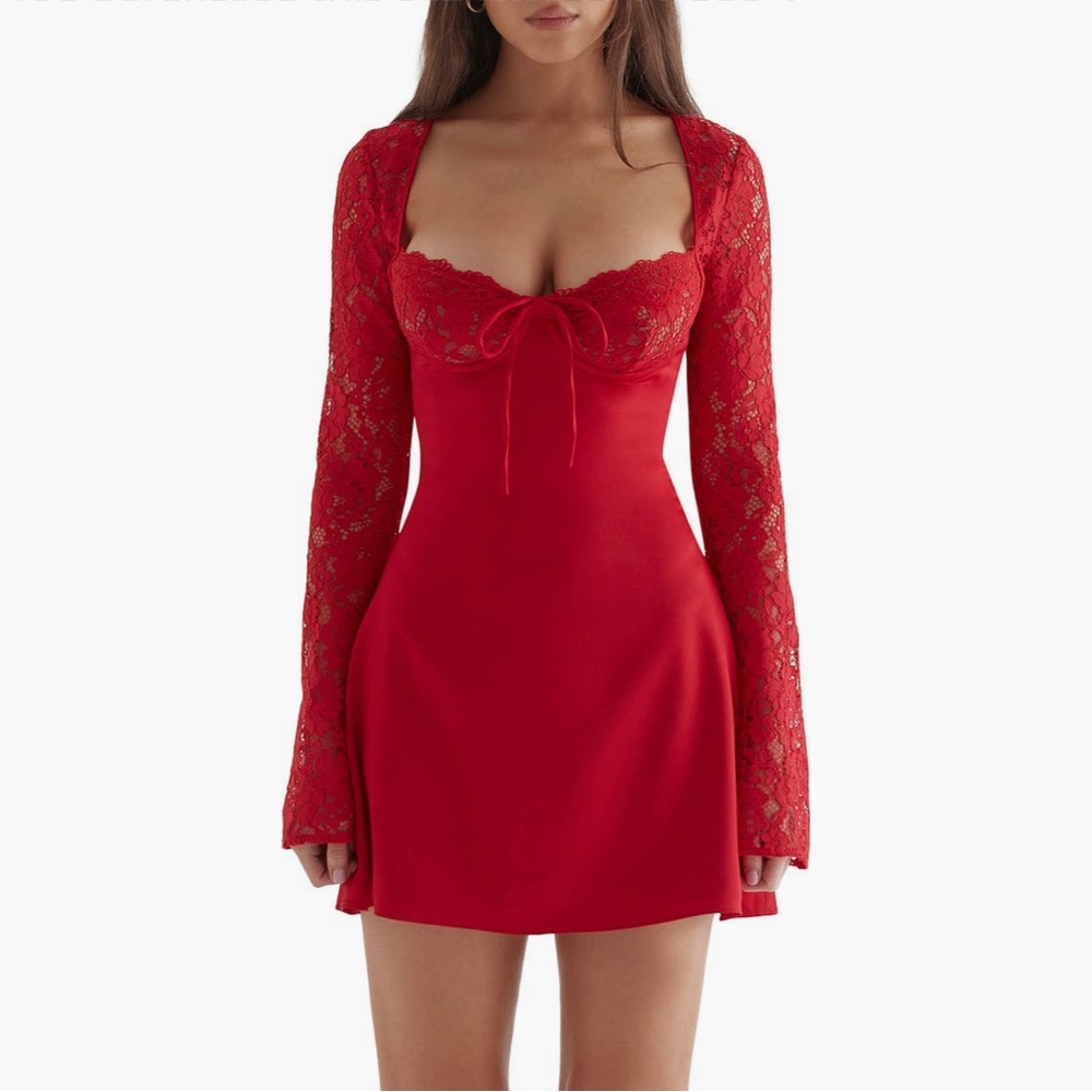 NWOT House of CB Jennica Satin Lace Mini Dress